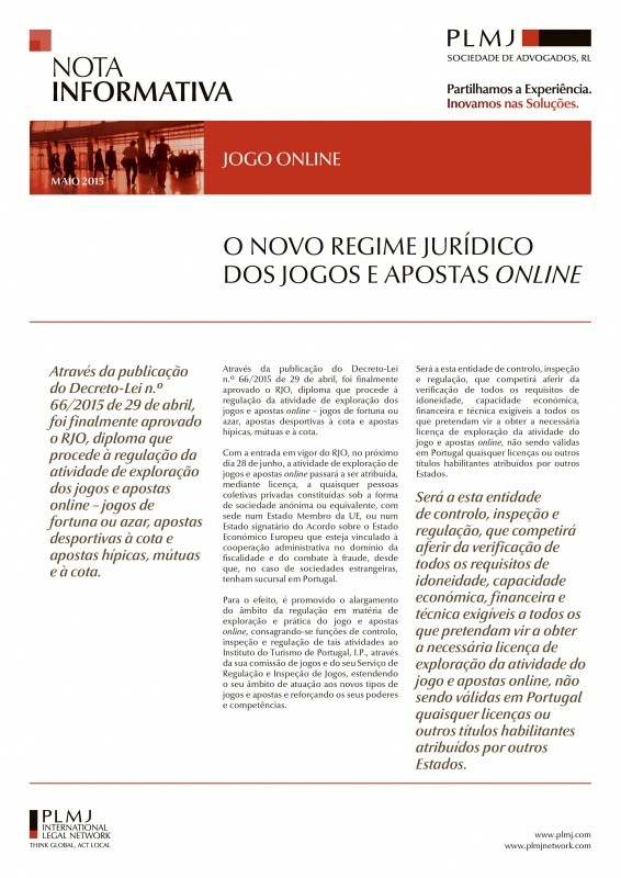 O novo Regime Jurídico dos Jogos e Apostas Online - Notas